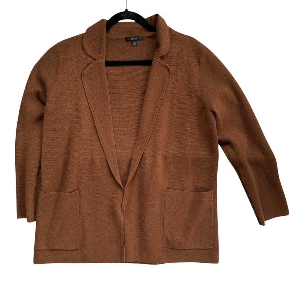 J Crew Open Front Blazer Sweater Brown Merino Wool Blend Size S